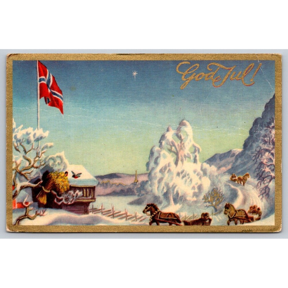 Vintage 1974 Norway Christmas Postcard Norwegian "God Jul" Used Posted to PA USA